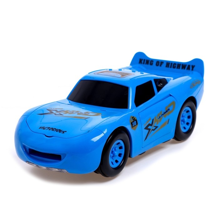 Машина &laquo;Тачка&raquo;, работает от батареек, стреляет дисками, свет и звук, цвет синий