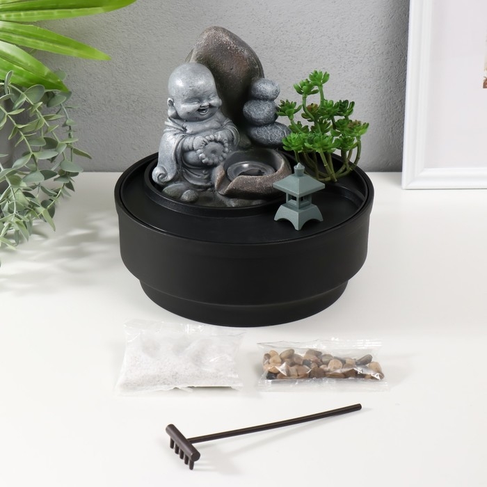 Фонтан настольный от сети, подсветка Фонтан настольный от сети, подсветка "Маленький хотей в саду Дзен" 21х21х21 см