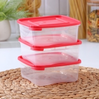 Набор пищевых контейнеров &laquo;Каскад&raquo;, 14&times;14&times;5,5 см, 700 мл, 3 шт, прозрачные, крышки микс