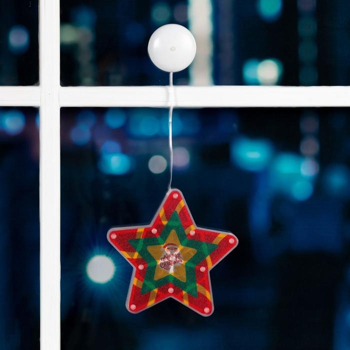 Светодиодная фигура на присоске «Звезда» 19 × 19 см, пластик, батарейки АААх3 (не в комплекте), свечение тёплое белое Светодиодная фигура на присоске «Звезда» 19 × 19 см, пластик, батарейки АААх3 (не в комплекте), свечение тёплое белое