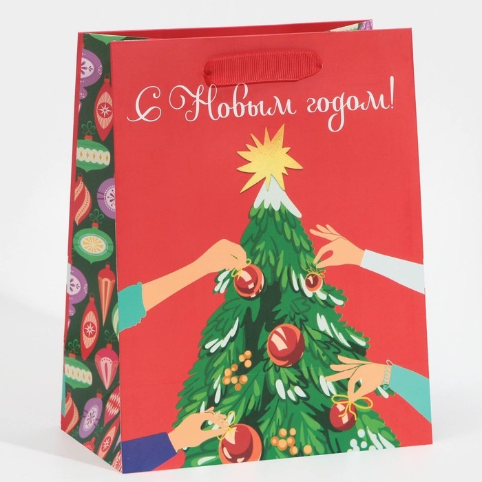 Пакет подарочный новогодний ламинированный &laquo;Шарики&raquo;, MS 18 х 23 х 10 см, Новый год