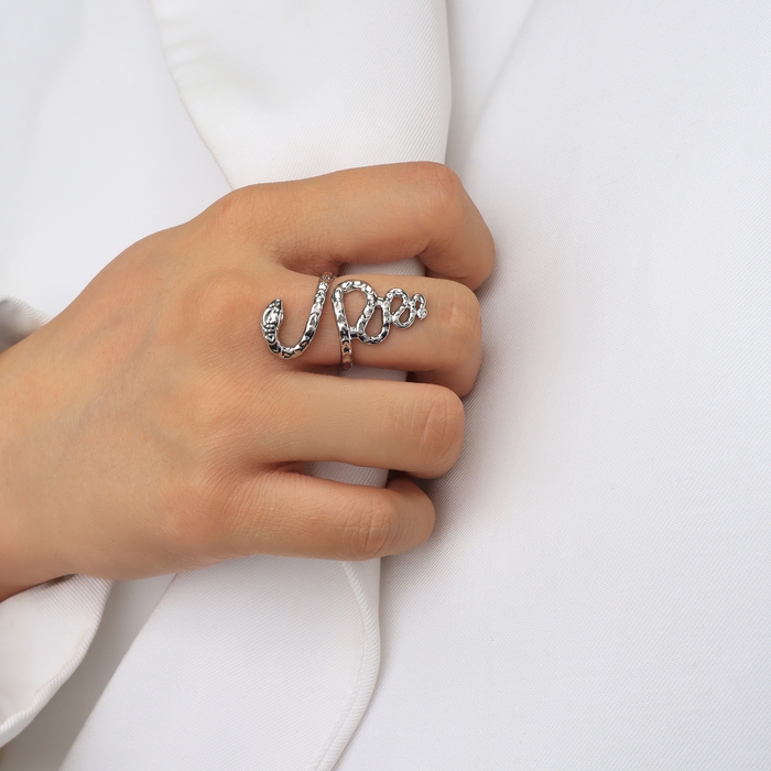 Новый год! Символ года 2025! Кольцо металл &laquo;Змея&raquo; извилистая, цвет серебро, размер 18