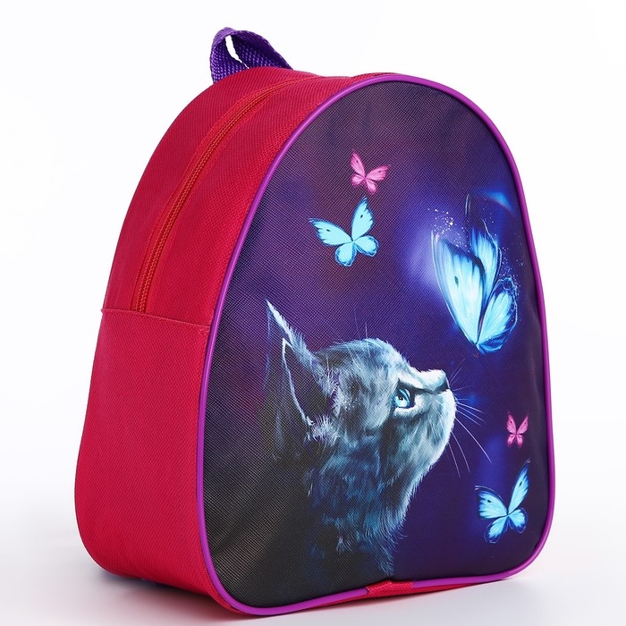Рюкзак детский для девочки &laquo;Котик и бабочка&raquo;, 23 х 23 х 20 5 см, отдел на молнии, цвет красный