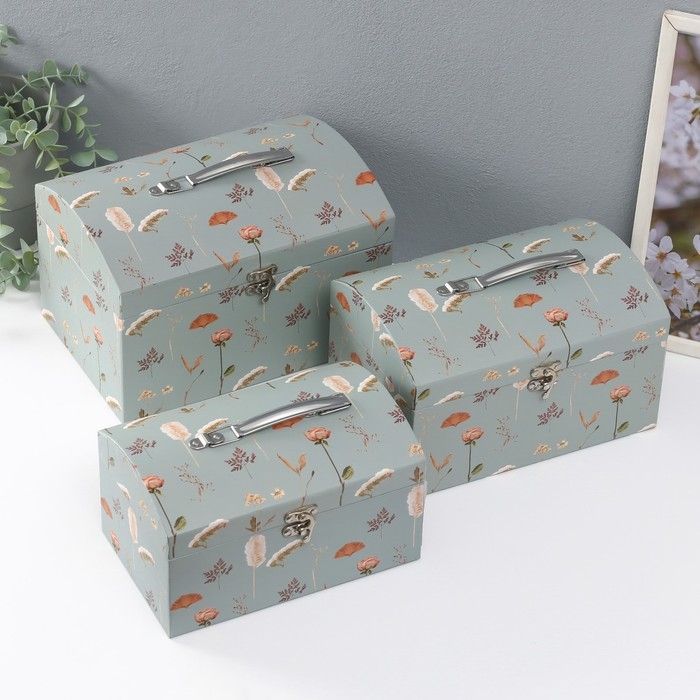 Шкатулка картон сундучок Шкатулка картон сундучок "Цветочный рисунок" набор 3 шт 26х18х16,5 24х16х14,5 22х14х12,7 см 102356