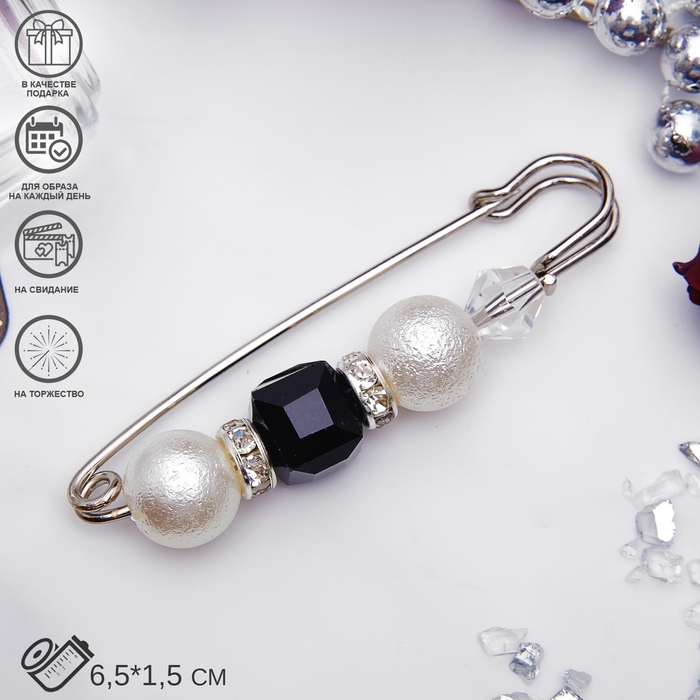 Булавка &laquo;Кубик&raquo; 6,5 см, цвет бело-чёрный в серебре