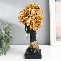 Сувенир полистоун "Африканка с золотыми розами в волосах, с ожерельем" чёрный 24х10х11 см