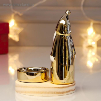 Сувенир керамика, дерево подсвечник "Дед Мороз" золото 13,5х10х10 см