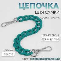 Цепочка для сумки, с карабинами, пластиковая, 23 × 17 мм, 30 см, цвет зелёный/серебряный Цепочка для сумки, с карабинами, пластиковая, 23 × 17 мм, 30 см, цвет зелёный/серебряный