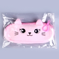 Пенал школьный &laquo;Кошечка&raquo;, мягкий, 20&times;6.5 см, плюш, розовый
