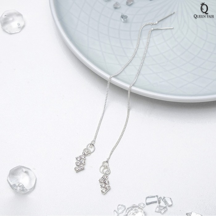 Серьги со стразами &laquo;Цепочки&raquo; зигзаг, цвет белый в серебре, 11,5 см