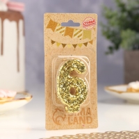 Свеча в торт &laquo;Блестки&raquo;, цифра "6", золото, 6.5х4
