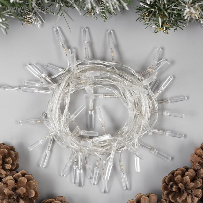 Гирлянда &laquo;Нить&raquo; 5 м с насадками &laquo;Хрусталики&raquo;, IP20, прозрачная нить, 50 LED, свечение белое, 8 режимов, 220 В