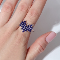 Кольцо &laquo;Сердце&raquo; пиксели, цвет синий в серебре, безразмерное