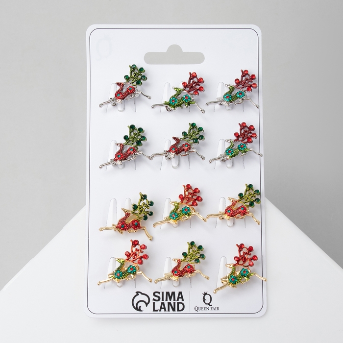 Брошь новогодняя &laquo;Олень&raquo; парящий, цвет МИКС (неделимая фасовка 12 шт., цена за шт.)