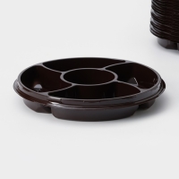 Менажница пластиковая одноразовая, d=26&times;4,2 см, 5 секций, дно, круглая, цвет коричневый