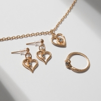 Гарнитур 3 предмета: серьги, кулон, кольцо, размер МИКС (16-18) «Сердце», цвет белый в золоте, 40 см Гарнитур 3 предмета: серьги, кулон, кольцо, размер МИКС (16-18) «Сердце», цвет белый в золоте, 40 см