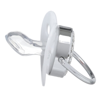 Соска - пустышка силиконовая ортодонтическая &laquo;Я люблю маму&raquo;, от 6 мес., с колпачком + держатель - цепочка, цвет серебренный, стразы