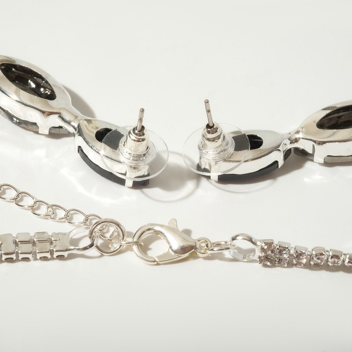 Набор 2 предмета: серьги, колье &laquo;Цветение&raquo; царское , цвет бело-серый в серебре