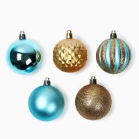 Ёлочные шары новогодние, на Новый год, d=6 см, 24 шт., цвет бирюзовый и золотой Ёлочные шары новогодние, на Новый год, d=6 см, 24 шт., цвет бирюзовый и золотой