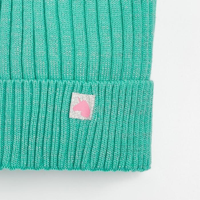 Шапка для девочки, цвет мята/единорог, размер 52-56 Шапка для девочки, цвет мята/единорог, размер 52-56
