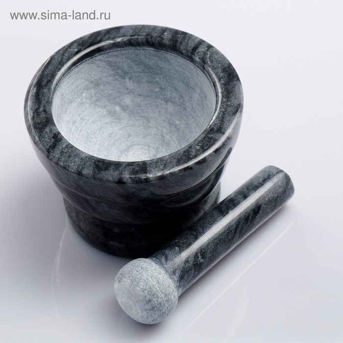 Ступка с пестиком, большая, 130 мл, 10см, чёрный мрамор