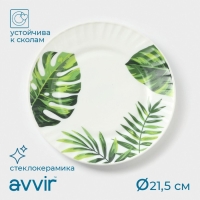 Тарелка десертная Avvir &laquo;Лист папоротника&raquo;, d=21,5 см, стеклокерамика, цвет белый