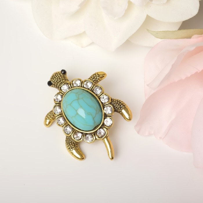 Брошь &laquo;Черепашка&raquo; панцирь под бирюзу, цвет голубой в чернёном золоте