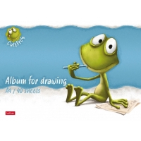 Альбом для рисования А4, 40 листов, на скрепке, "Лягушонок Ден", обложка мелованный картон, матовая ламинация, тиснение, блок 100 г/м&sup2;, МИКС