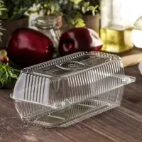 Контейнер одноразовый с неразъёмной крышкой ПР-К-025 &laquo;А&raquo;, 400 мл, пластик, 21.7&times;11.5&times;8.3 см, внутр. 19.3&times;8.7&times;7.9 см, прозрачный