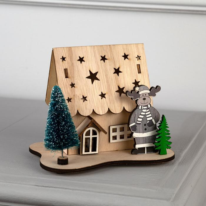 Светодиодная фигура &laquo;Дом с оленем&raquo; 11 &times; 15 &times; 3 см, дерево, батарейки LR41х3 (в комплекте), свечение тёплое белое