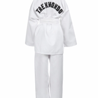 Добок (кимоно) для Тхэквондо, белый, черно-красный ворот, детский, размер 140