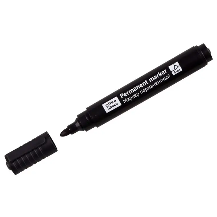 Маркер перманентный 3.0 мм, OfficeSpace "8004А, пулевидный, черный