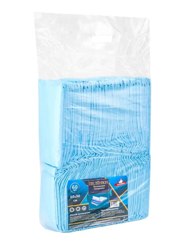 Пеленка медицинская впитывающая одноразовая, размер 60х90  (упаковка 60 штук)