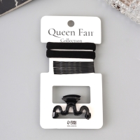 Набор для волос «Вивьен», 2 резинки 5.5 см, 8 невидимок 5.5 см, краб 4.5 см, волна, чёрный Набор для волос «Вивьен», 2 резинки 5.5 см, 8 невидимок 5.5 см, краб 4.5 см, волна, чёрный