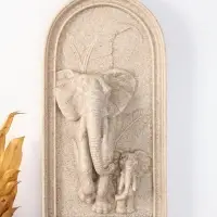 Панно интерьерное полистоун "Слон со слонёнком в джунглях" песочный 19,2х7,4х37,2 см
