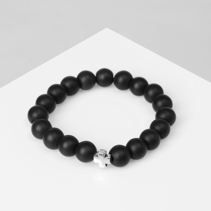 Чётки - браслет шар №10 &laquo;Шунгит&raquo; 19 бусин с крестиком