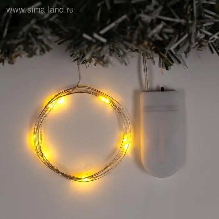 Гирлянда &laquo;Нить&raquo; 1 м роса, IP20, серебристая нить, 10 LED, свечение жёлтое, CR2032х2