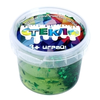 Слайм &laquo;Стекло&raquo; с зелёными блёстками слюда