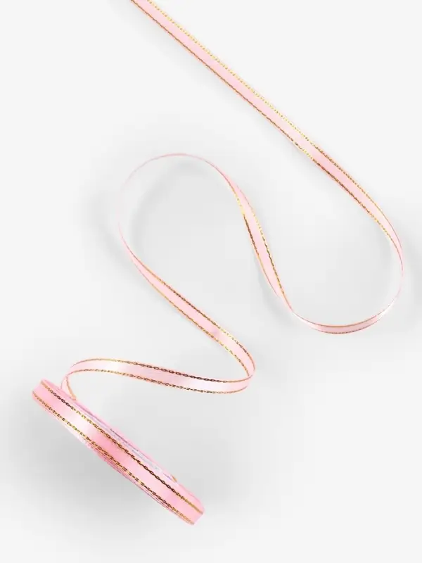 Лента атласная, с золотым люрексом, 6 мм, 23&plusmn;1 м, розовая №04