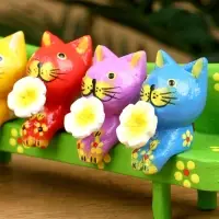 Сувенир "Котята на скамейке" дерево 19х8х6 см, цв. зелёный