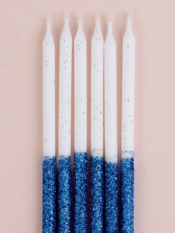 Свечи для торта "Блестящее сияние", 6 шт, белые с голубым