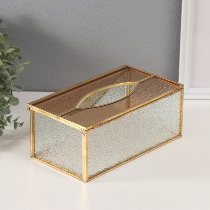 Шкатулка для украшений &laquo;Салфетница&raquo;, стекло с металлическим каркасом, прозрачная рябь, 12.7&times;22.5&times;9 см