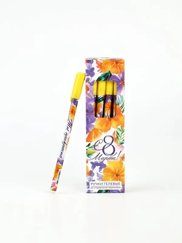 Ручка пластик пиши-стирай с колпачком "С 8 Марта!", синяя паста, гелевая 0,5 мм
