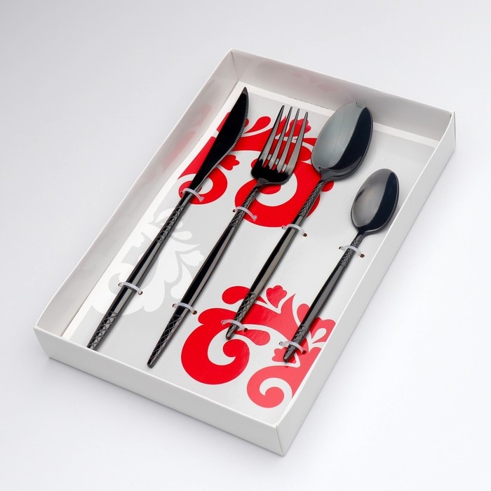 Столовые приборы из нержавеющей стали Доляна &laquo;Античность&raquo;, 4 предмета, цвет чёрный