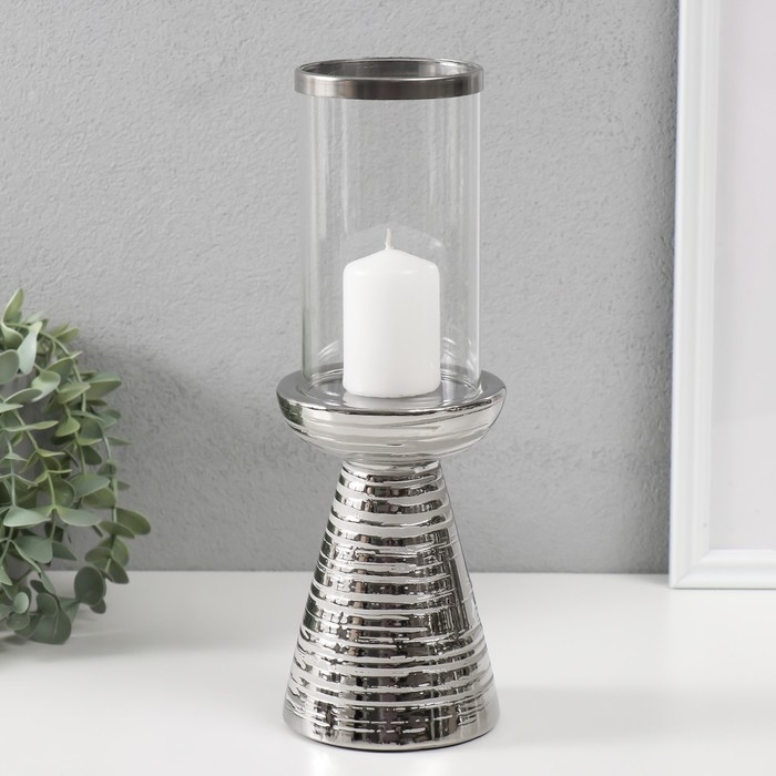 Подсвечник керамика, стекло на 1 свечу "Зебра Греви" d=8 см серебро 10х10х29,5 см