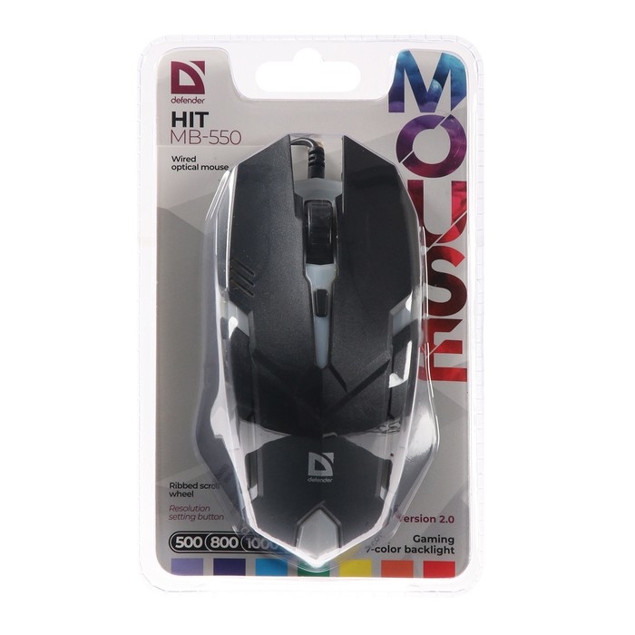 Мышь Defender Hit MB-550, проводная, оптическая, подсветка, 1600 dpi, 4 кнопки, черная Мышь Defender Hit MB-550, проводная, оптическая, подсветка, 1600 dpi, 4 кнопки, черная