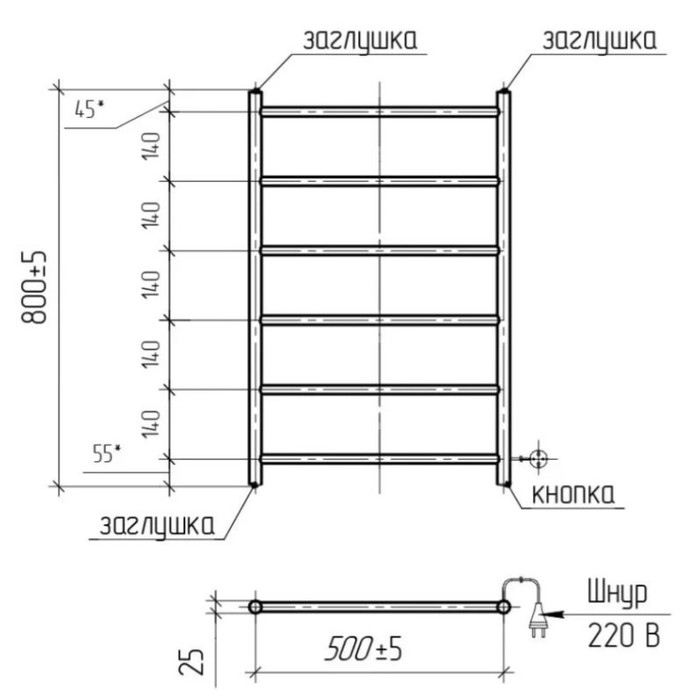 Полотенцесушитель электрический ТЕРА Полотенцесушитель электрический ТЕРА "Классика", 500х800 мм, углеродистая сталь, белый