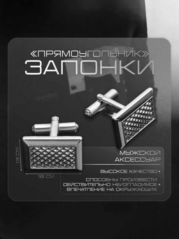 Запонки нержавеющая сталь &laquo;Прямоугольник&raquo; с точечным нанесением, цвет серебро