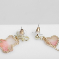 Серьги с эмалью &laquo;Мишка&raquo; и сердце, романтика, цвет бело-розовый в золоте