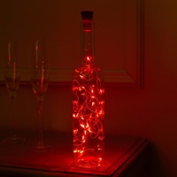 Гирлянда &laquo;Нить&raquo; 2 м роса с пробкой, IP44, серебристая нить, 20 LED, свечение красное, солнечная батарея